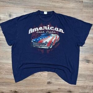 vintage 90s navy blue nascar style flame racing car tee